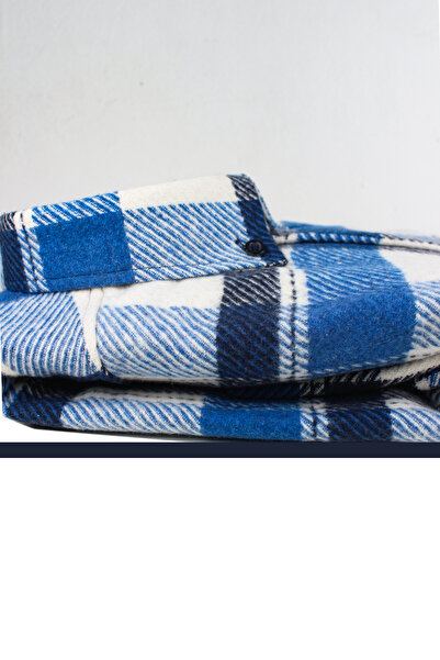 Varetta Cămașă pentru bărbați, albastră, de iarnă, cu carouri groase, model lemnar – Cămașă la modă cu tăietură largă, cu buzunare, model 350 grame