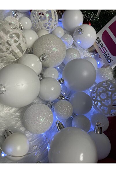 SERSIMO Set globuri și decorațiuni de Crăciun, 100 piese, diferite dimensiuni cu stea, alb