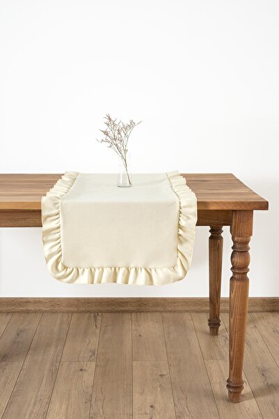 Denizli Concept Cream Runner with Ruffled Edges - Venice Soft Color - Polyester 50X150Cm
