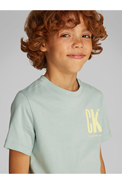Calvin Klein Boys Green Surf Monogram Printed Short Sleeves T-Shirt