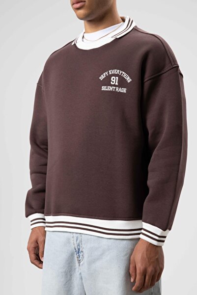 VAMOSCLO oversized Φούτερ με λεπτομέρεια κεντήματος στο λαιμό καφέ