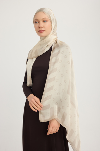 Schaless شال جانجان بنمط أورورا - بيج - هندسة إيقاعية - 70×190 سم