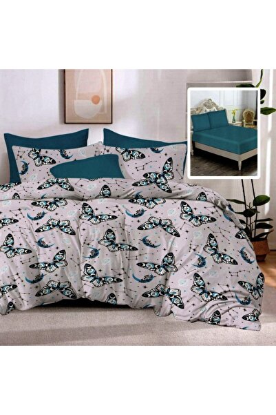 Pucioasa Σετ κλινοσκεπασμάτων 6 τεμαχίων, πεταλούδες σε πετρόλ χρώμα