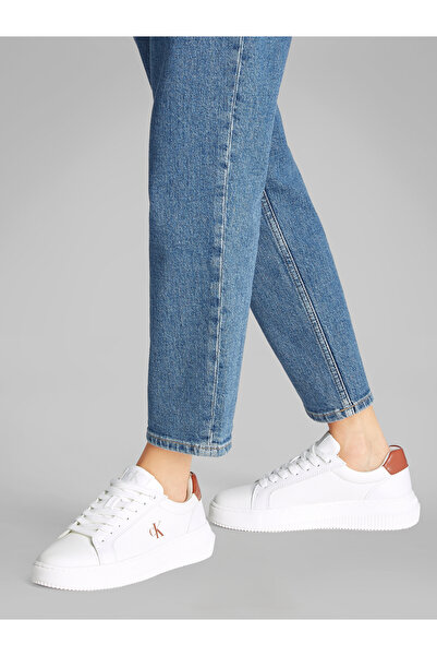 Calvin Klein Women Bright White/Aragon Chunky Cupsole Low Top Leather Sneakers