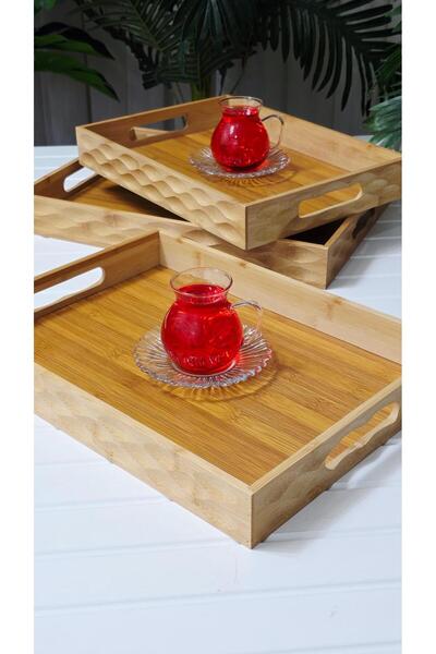 behila Bamboo 3-Layer Rectangular Presentation Tray Coffee Tea Tray