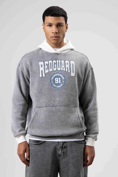 VAMOSCLO Oversize Printed Hooded Sweatshirt Gray