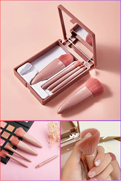 Shopimo 5-Piece Makeup Brush Set with Mirror |   Portable Eyeshadow, Foundati...