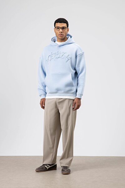 VAMOSCLO Oversize Baskılı Kapüşonlu Sweatshirt Bebe Mavi