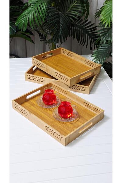 behila Bamboo 3-Layer Rectangular Presentation Tray Coffee Tea Tray