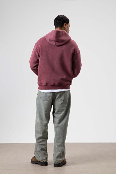 VAMOSCLO Card Detailed Washable Oversize Sweatshirt Burgundy