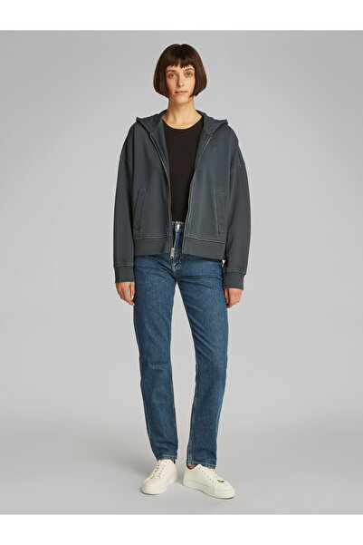 Calvin Klein Women Washed Black Washed Puff Print Zip Up Hoodie