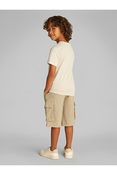 Calvin Klein Boys Oyster Gray Monogram Printed Short Sleeves T-Shirt