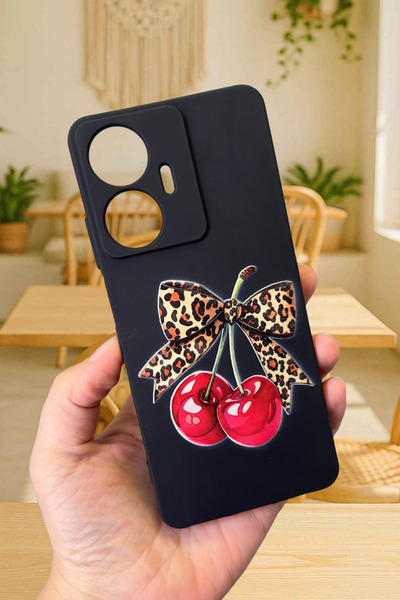 Vip Case Realme C55 Uyumlu Kiraz Leopar Fiyonk Desenli Silikon Darbe Emici Kl...