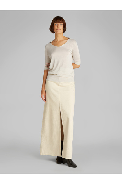 Calvin Klein Women Chalk Heather Slim Viscose Silk Blend Polo Neck Sweater