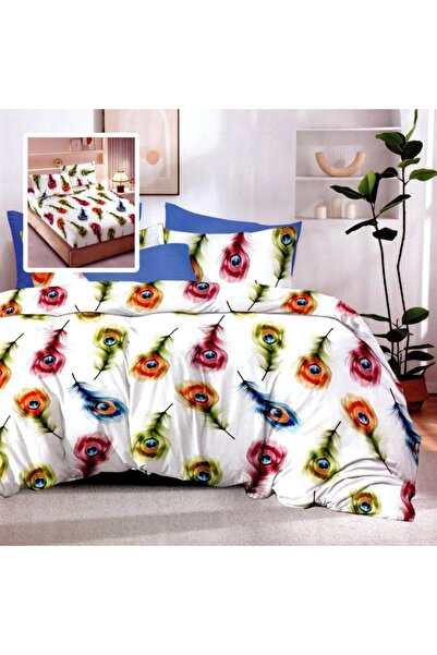 Pucioasa Lenjerie de pat cu 6 piese din finet, pene de paun colorate