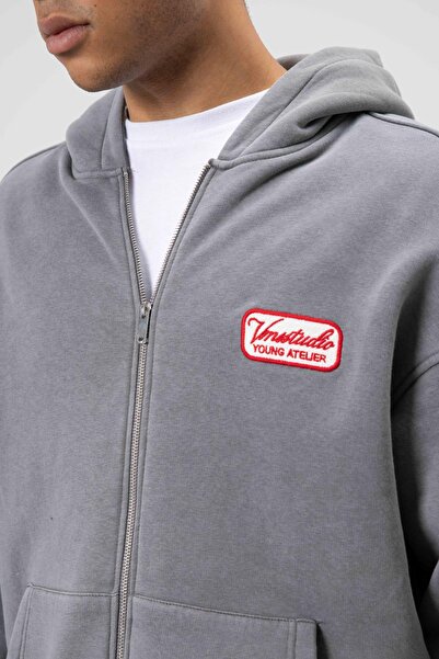 VAMOSCLO oversized Φούτερ με φερμουάρ με κουκούλα καπνιστό