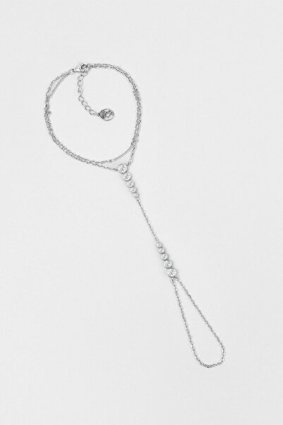 So CHIC... Avangard Taşlı 18 Ayar Beyaz Altın Kaplama 21 Cm Gümüş Şahmeran