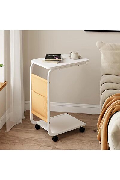 awwaline Coffee table with wheels and storage space, awwaline, wood, white, 2 levels, 30 x 45 x 65 cm