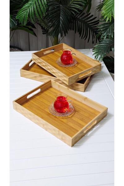 behila Bamboo 3-Layer Rectangular Presentation Tray Coffee Tea Tray