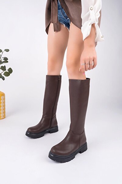 homiro حذاء نسائي طويل بسحاب - بني