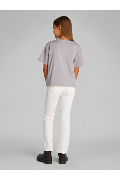 Calvin Klein Girls Lilac Gray Shiny Flower Graphic Crew Neck T-Shirt