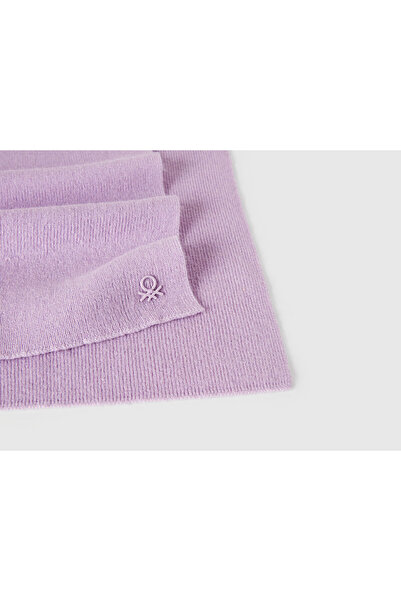 Benetton Children's Lilac Wool and Viscose Blend Logo Embroidered Scarf