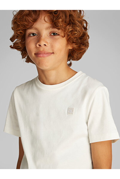 Calvin Klein Boys Bright White Logo Printed Crew Neck T-Shirt