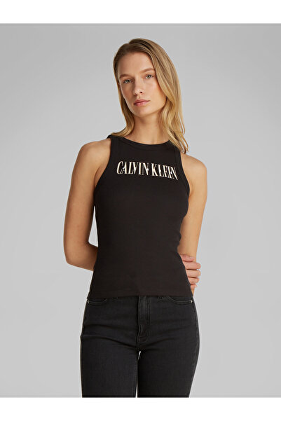Calvin Klein Women Black Varsity Slim Rib Tank Top
