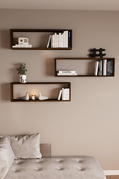 DEKORFİM DF05105 3'lü Raf Kitaplık Duvar Rafı Dekoratif Kitaplık