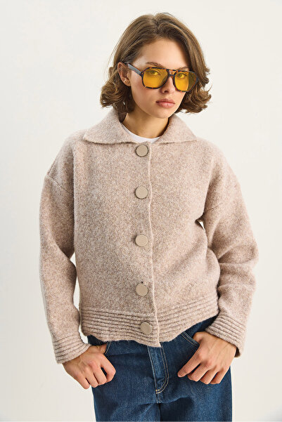 Bianco Lucci Women's Polo Neck Soft Textured Buttoned Knitwear Cardigan 5086 60283663