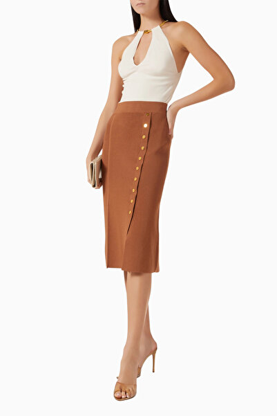 Elisabetta Franchi Triko Jewel Button Detaylı, Sofistike Midi Etek