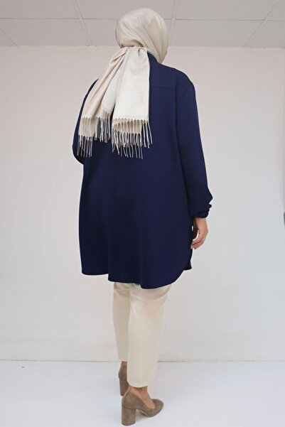 Eslina 58127 Plus Size Modal Tunic with Judge Collar and Accessory Detail - Indigo
