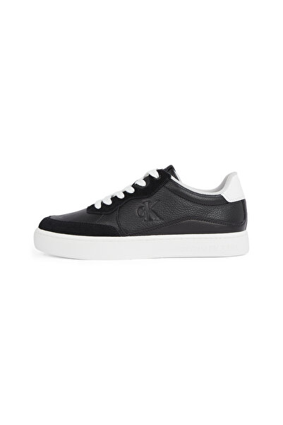 Calvin Klein Men Black/Bright White Classic Cupsole Low Top Leather Sneakers