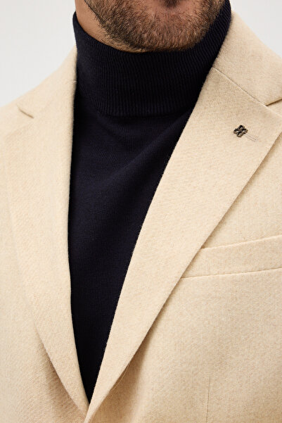 Frappoli Ανδρικό μπλέιζερ αθλητικό μπλέιζερ Lanz με μπεζ ύφασμα κασετίνας, μισή επένδυση, τσέπες και μονό γιακά