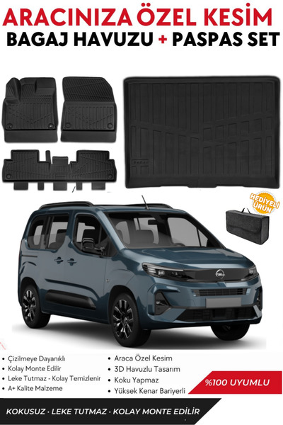 Opel Combo 2022 Model Seperatörlü Bagaj Havuzu+Paspas Takımı Full Set+Hediyeli