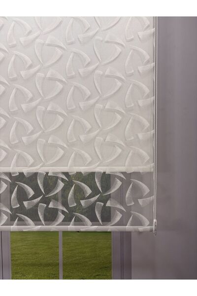 donatti perde NOVA Serisi – Üç Yaprak Desenli Çift Mekanizmalı Beyaz Tül Beya...
