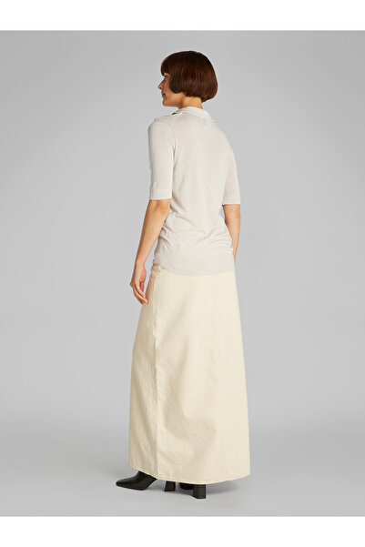 Calvin Klein Women Chalk Heather Slim Viscose Silk Blend Polo Neck Sweater