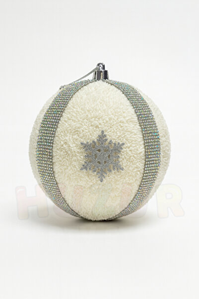 Huzur Party Store Στολίδι Χριστουγεννιάτικου Δέντρου Με Λάμψη Ασημί Ρίγες 15 εκ. Μεγάλο Στολίδι Πεύκου με Σχέδιο Χιονονιφάδας