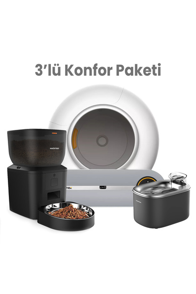 Haustier BF01 Akıllı Wifi Uygulamalı Otomatik Kedi Tuvaleti, Akıllı Mama Kabı, Kedi Su Sebili 3'lü Set