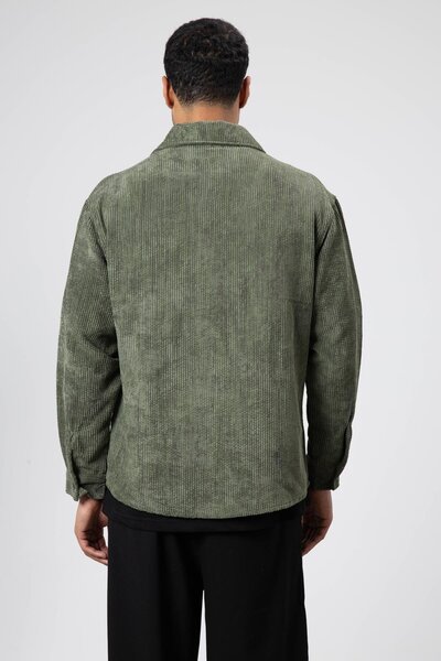 VAMOSCLO Oversize Textured Shirt Khaki