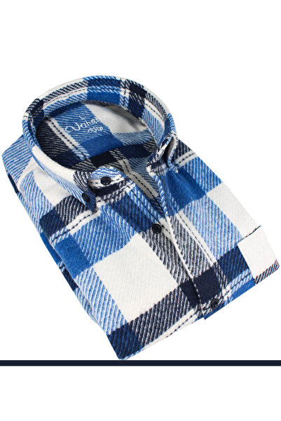 Varetta Чоловіча синя зимова сорочка з товстим картатим візерунком – модна сорочка з кишенями та широким кроєм, модель 350 грам