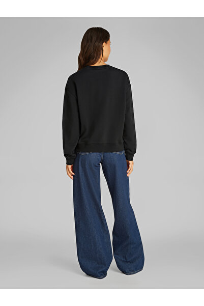 Calvin Klein Women Black Relaxed Fleece Crew Neck Sweatshirt
