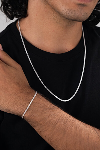 esdika 2MM BİSMARK GÜMÜŞ KOLYE BİLEKLİK SET • 925 AYAR GÜMÜŞ • PREMİUM STERLİ...