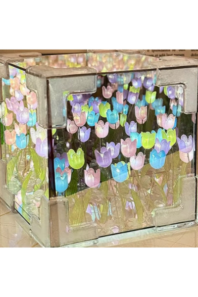 Empressco Colorful 3D Tulip Night Light Mirrored Desktop Ornament Light Gift Pink Unassembled