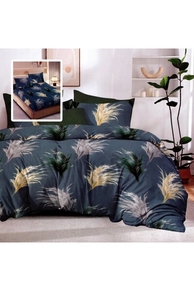 Pucioasa Σετ 6 τεμαχίων από λεπτό ύφασμα σεντόνι, φτερά σε γκρι πετρόλ