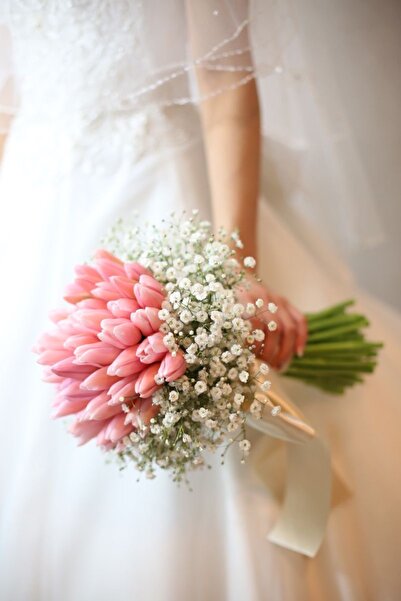 Diana Accessory PEMBE LALE GELİN BUKETİ 15 ADET