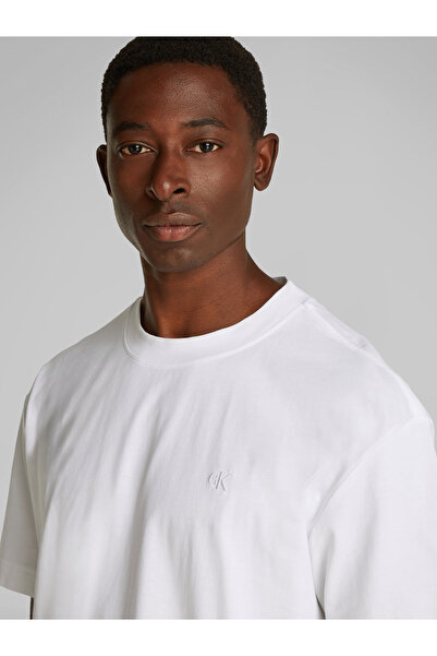 Calvin Klein Men Bright White Soft Layered Monogram Crew Neck T-Shirt