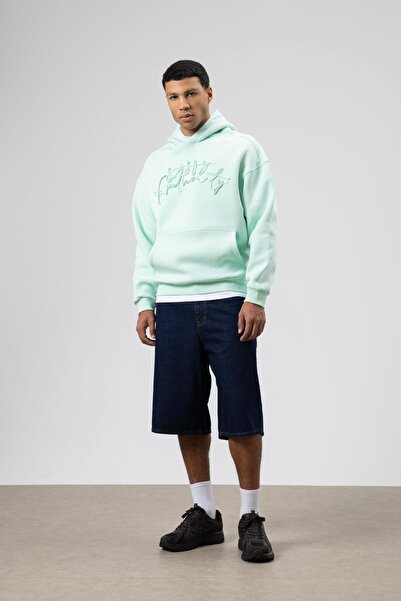 VAMOSCLO Oversize Baskılı Kapüşonlu Sweatshirt Mint