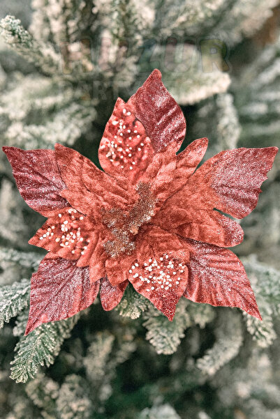 Huzur Party Store زهرة الرمان الوردية 30 سم، زهرة صناعية كبيرة الحجم من المخمل، شجرة الصنوبر لعيد الميلاد، ديكور السنة الجديدة مع ترتر لامع