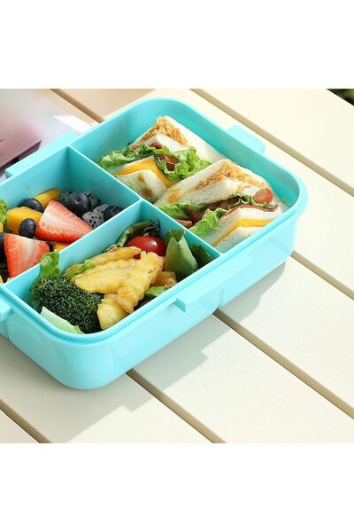 Twisoo Dual Layer Bento Lunch Box with 3 Compartments – Microwaveable Retro Cartoon Lunch Containe